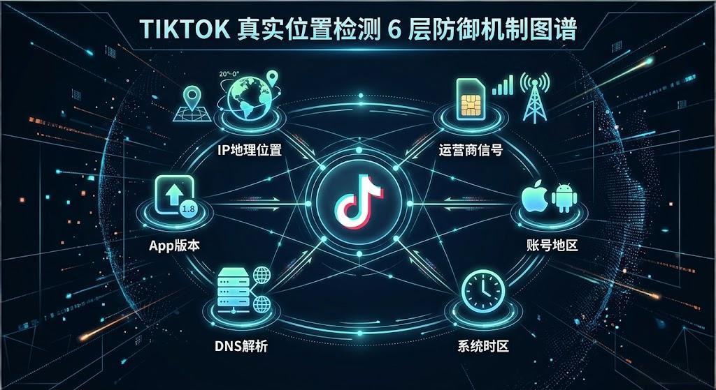 TikTok检测用户真实位置的6层防御机制原理图